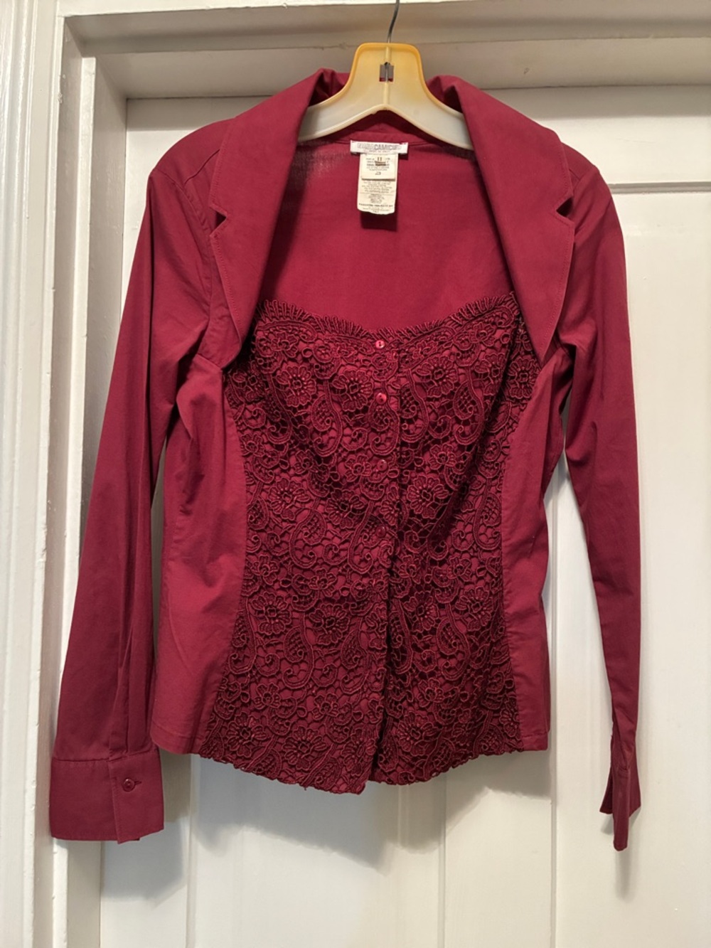 Naracamicie Burgundy Lace Panel Long-Sleeve Top